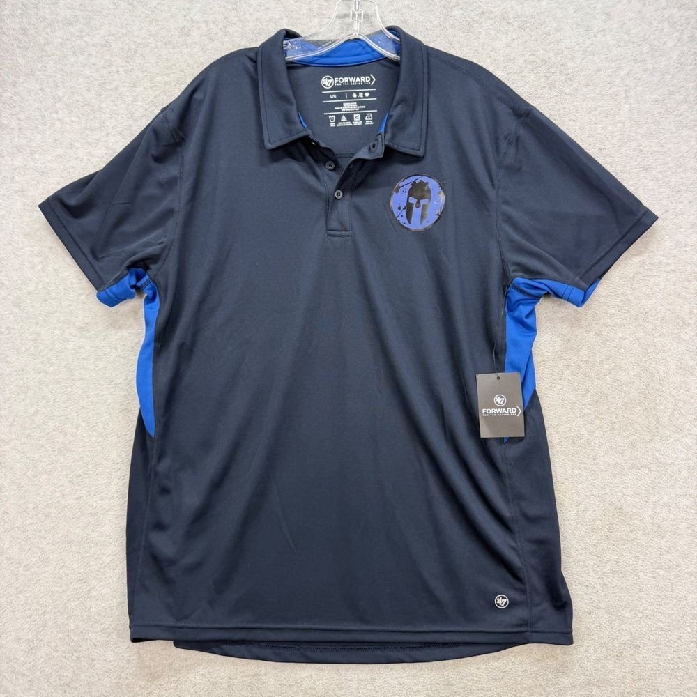 Spartan Race Polo‎ Shirt Mens Large Blue Performance Active Golf 47 Forward NEW